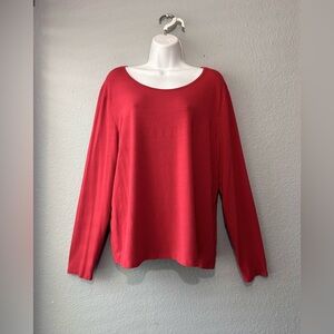 Eileen Fisher Long Sleeve Womens Top Blouse 1X Boat Neck Red Pullover Stretchy